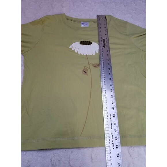 New Lauriejo Designs Womens Medium Handpainted Sunflower Top 3/4 Sleeve Lime USA - Picture 8 of 8